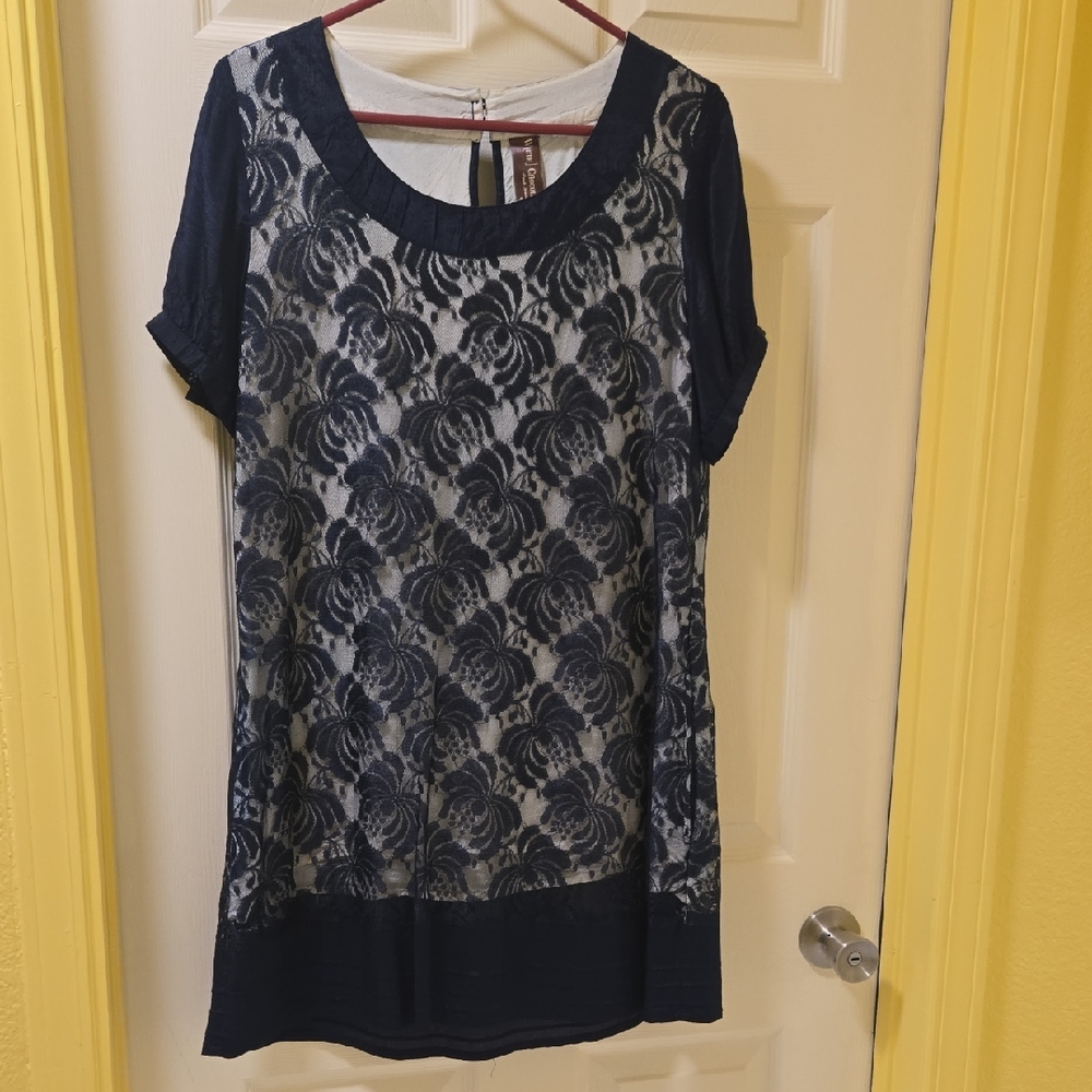 Chocolate Navy Floral Lace Tunic